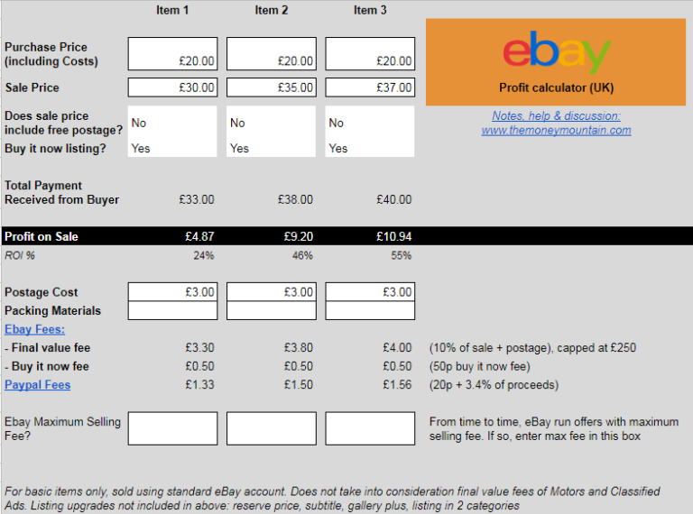 eBay profit and fees calculator (UK) The Money Mountain